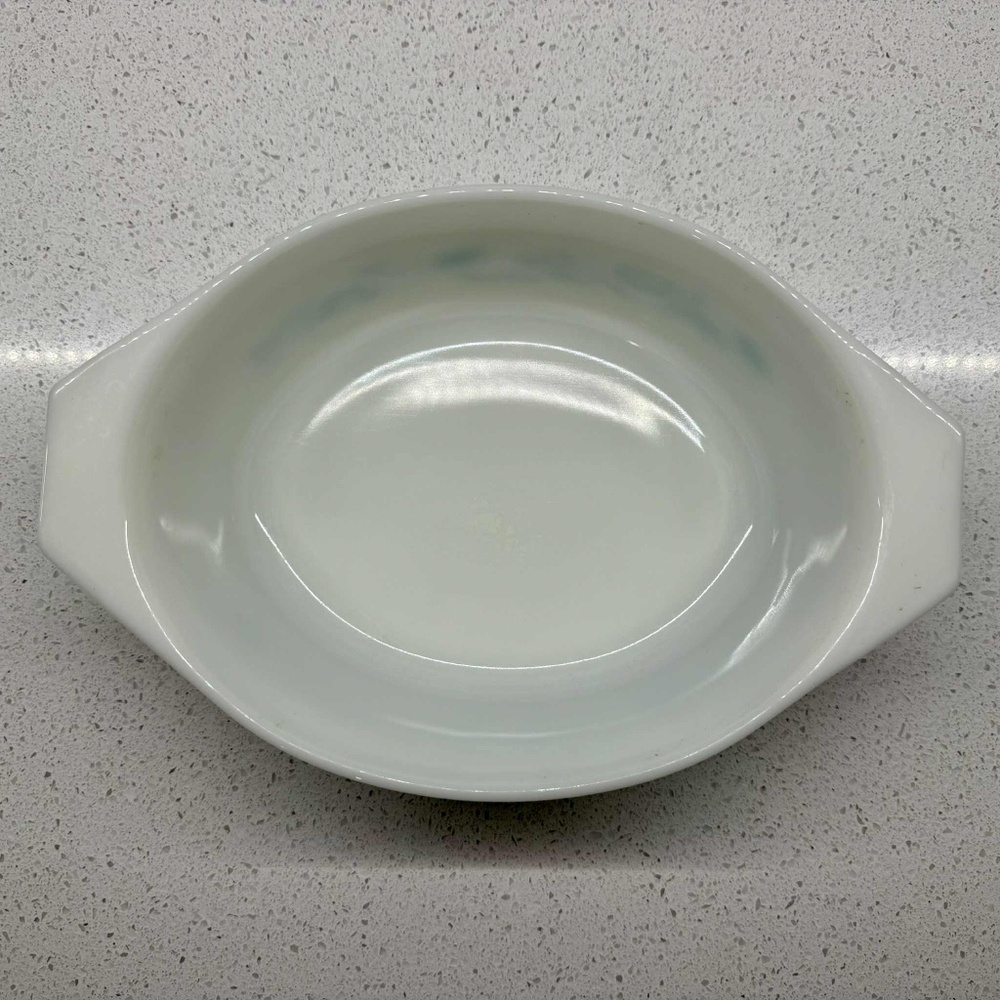 VINTAGE PYREX 043 BLUE MEADOW 1.5 QUART OVAL CASSEROLE BAKING DISH W/ GLASS LID - Picture 3 of 3